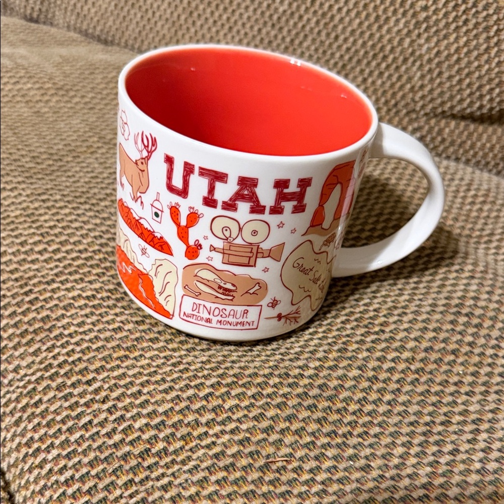 Starbucks Utah Ceramic Mug - White Exterior with Red Interior